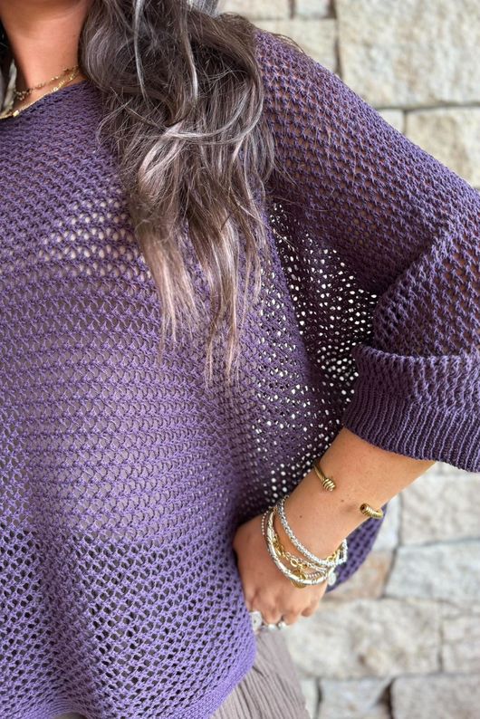Conrad Grunge Loose Cotton Knit Aubergine